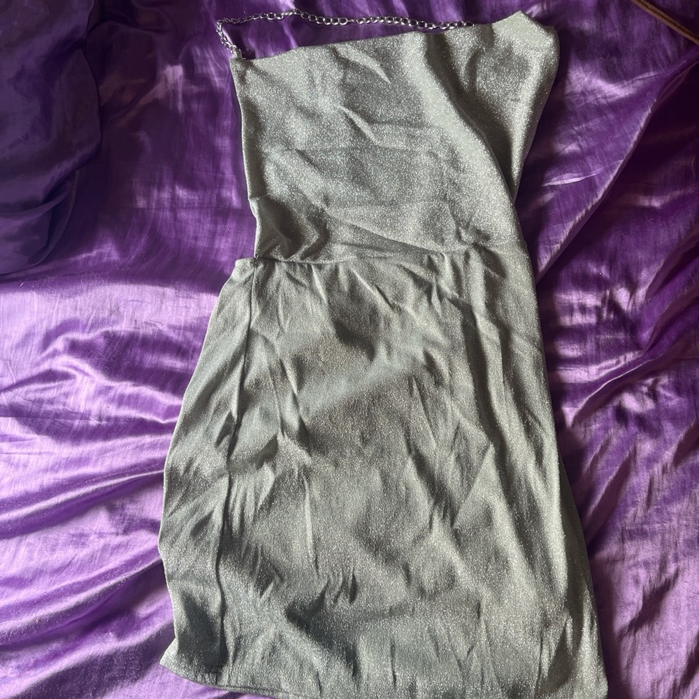 Green sparkle backless dress from shein